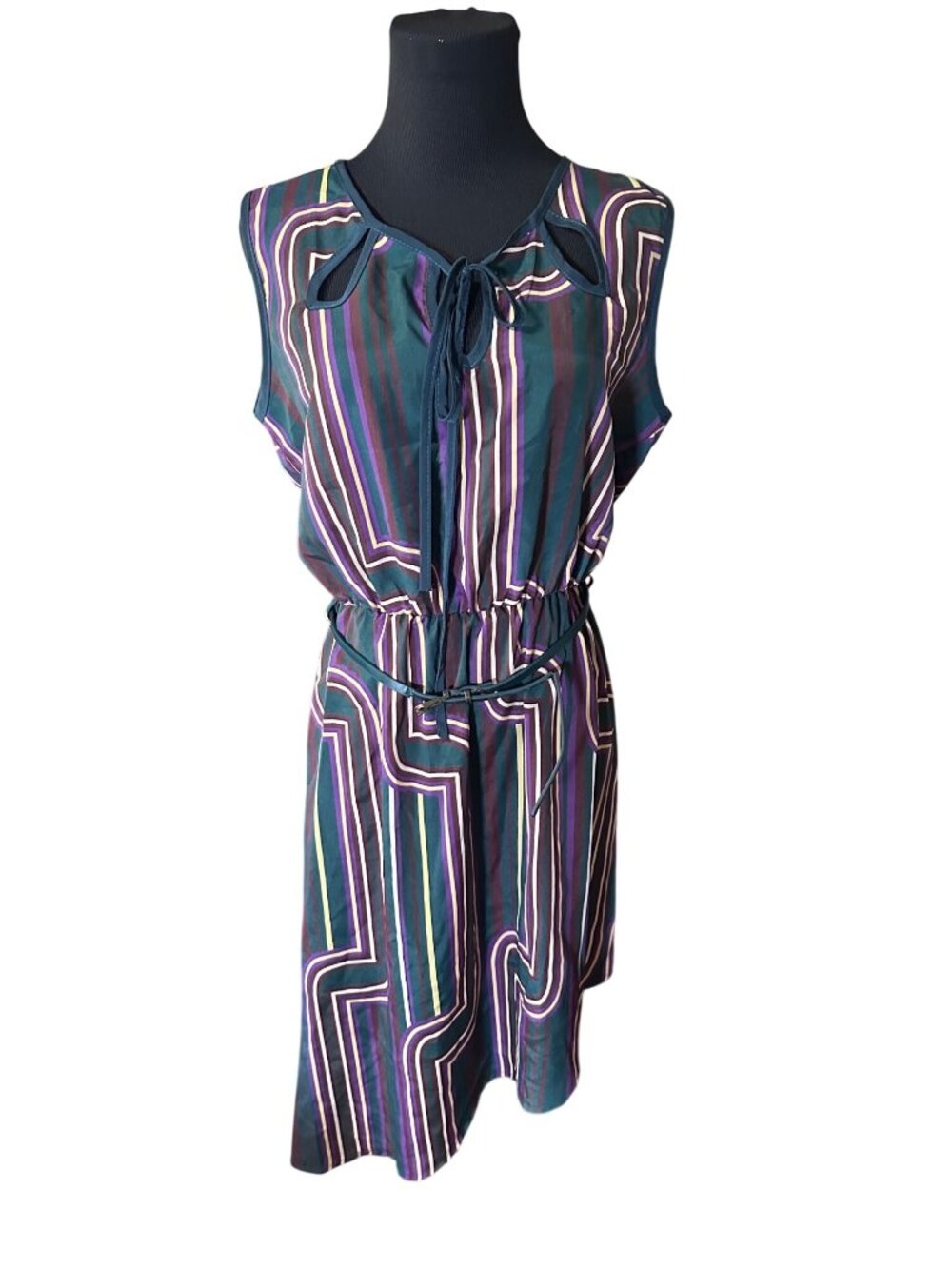 My Beloved green brown yellow and purple striped dress size L
